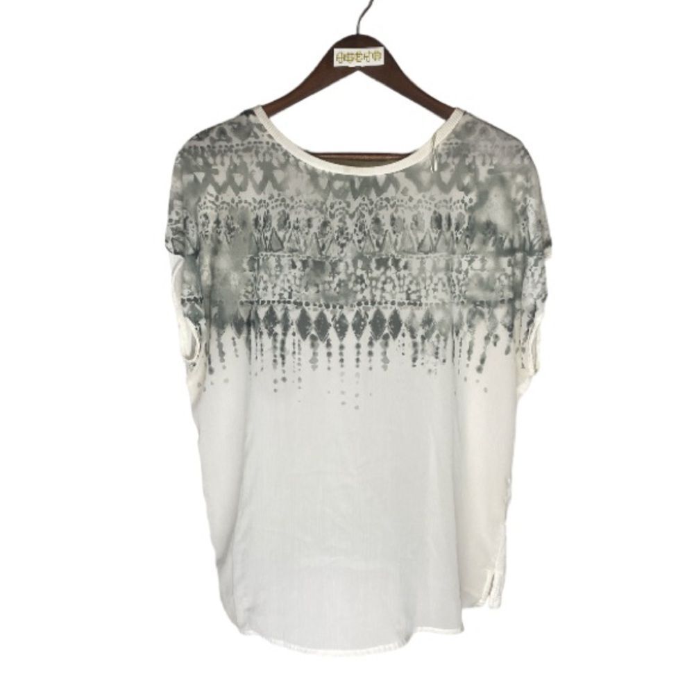 MATTY M white green print sheer top // Wms M